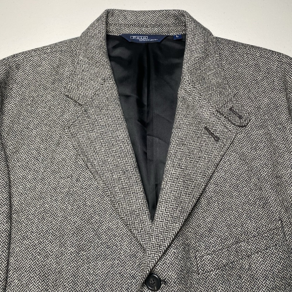 90s Polo by Ralph Lauren Hacking Style Sport Coat L 3B1V Tweed Herringbone